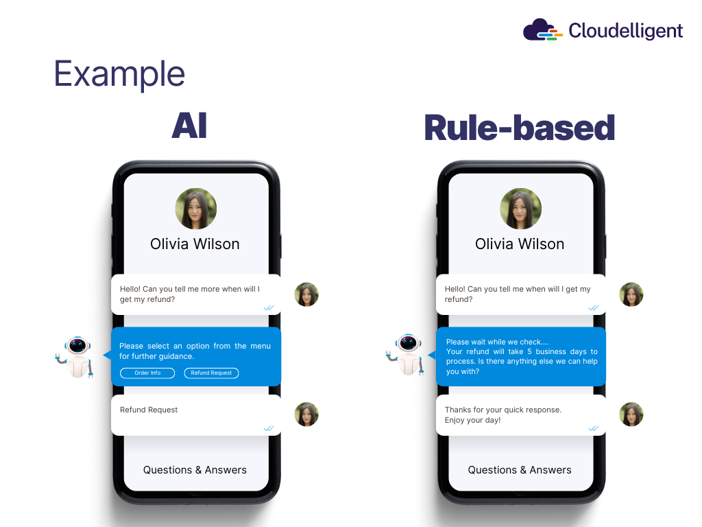 Figure 1: Example of AI vs Rule-based Chatbots