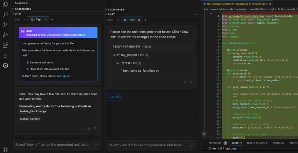 Code Unit Tests on Amazon Q Developer Agents