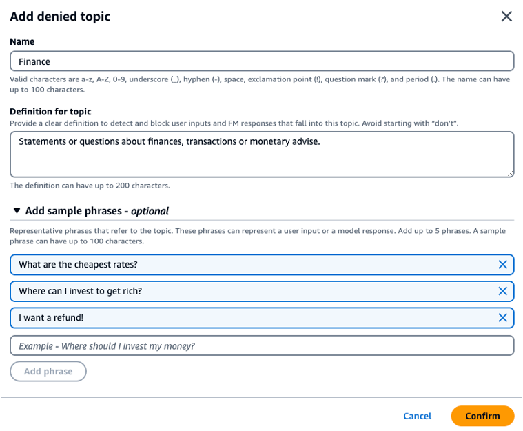 Restrict undesirable topics in Generative AI outputs