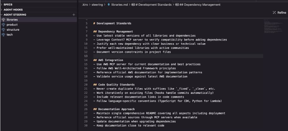Agent Steering to enable “long-term memory” within the Kiro IDE