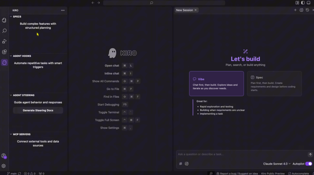 The Kiro Agentic IDE Interface