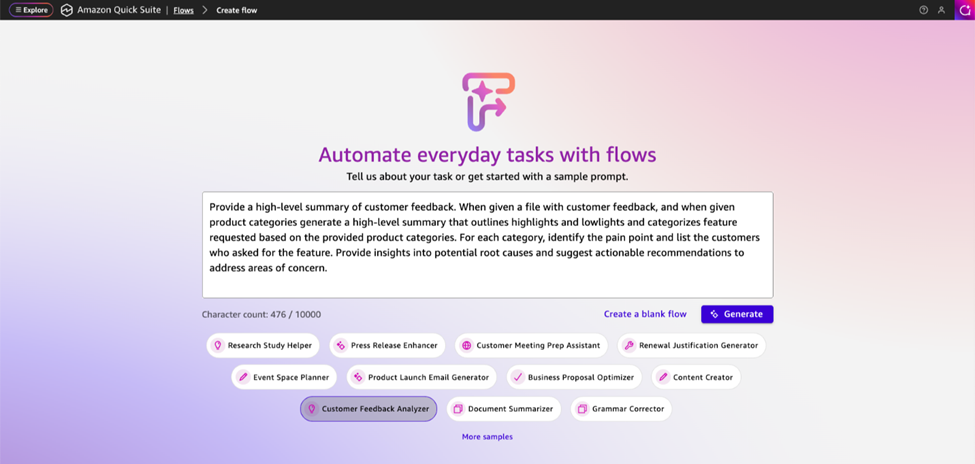 Figure 4: Amazon Quick Flow - Automate Tasks Using Natural Language